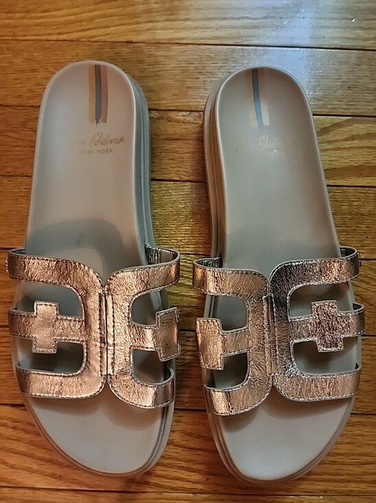 Sam Edelman Shoes - Metallic Logo Slide Sandals - Rose Gold